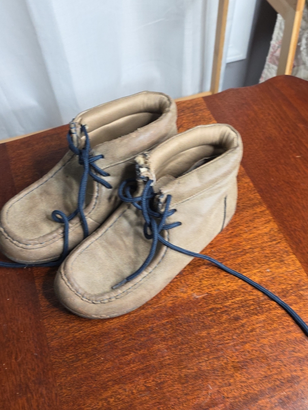 Kids Tan Suede Ankle Boots with Navy Laces